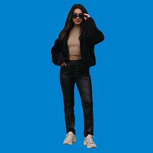 ZARA Faux Leather Straight-Leg Pants in Black High-Rise Vegan Leather (Size 8)